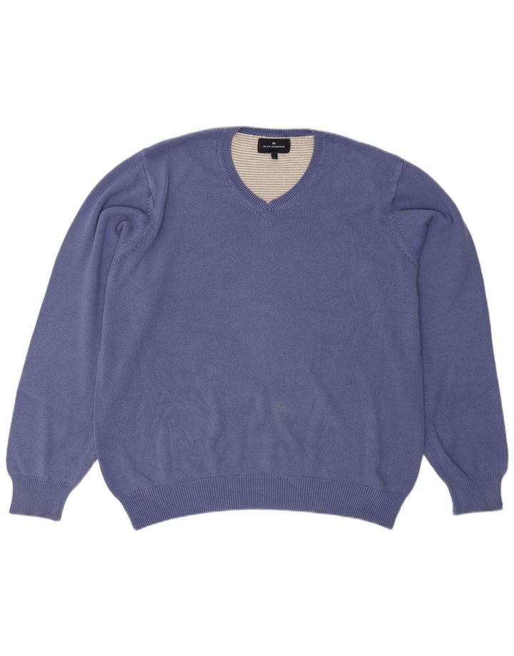 Marks & Spencer Mens Blue Harbour V-Neck Jumper Sweater Large Blue Cotton
