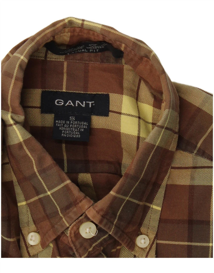 GANT Mens Casual Fit Flannel Shirt Small Brown Check Cotton