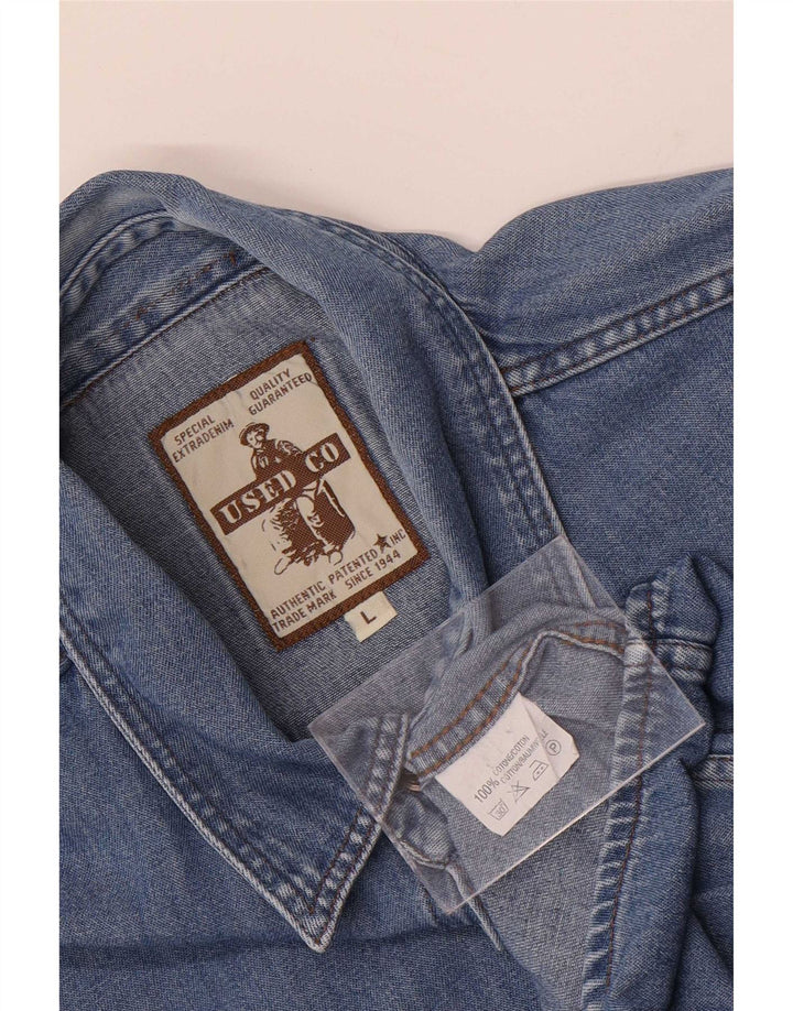 Vintage Mens Denim Shirt Large Blue Cotton