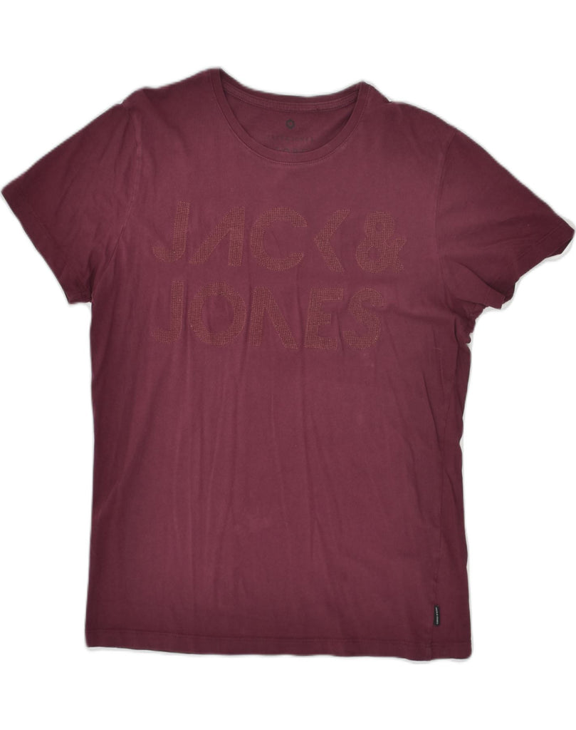 JACK & JONES Mens Graphic T-Shirt Top Medium Maroon Cotton | Vintage Jack & Jones | Thrift | Second-Hand Jack & Jones | Used Clothing | Messina Hembry 