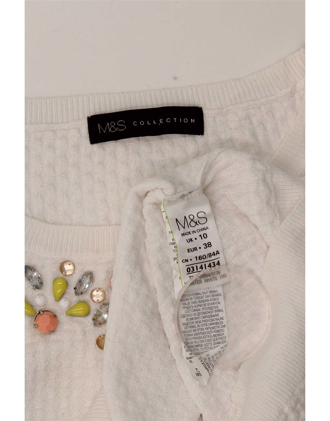 Marks & Spencer Womens Crop T-Shirt Top UK 10 Small White Cotton