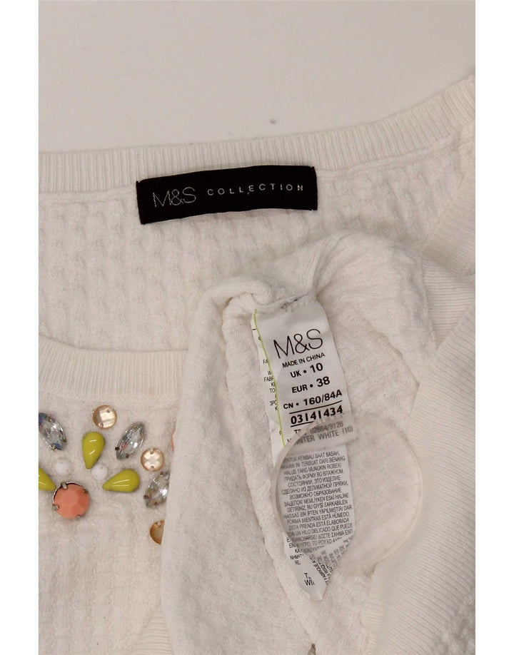 Marks & Spencer Womens Crop T-Shirt Top UK 10 Small White Cotton