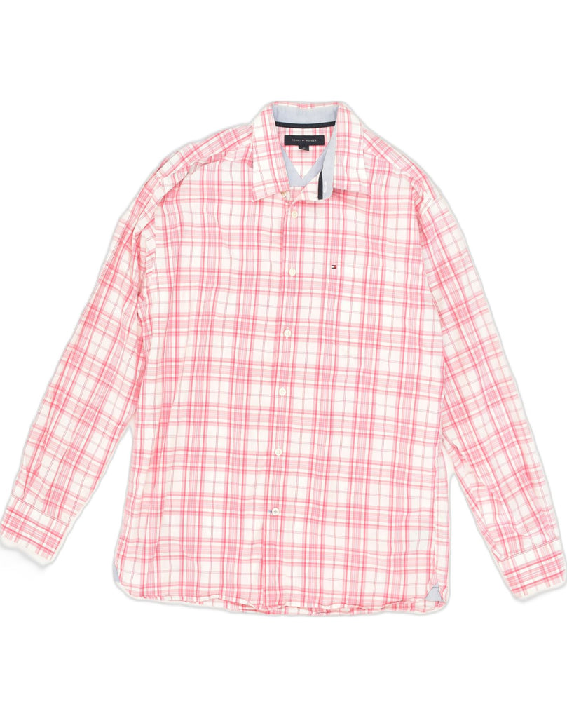 TOMMY HILFIGER Mens Shirt Medium Pink Check Cotton | Vintage Tommy Hilfiger | Thrift | Second-Hand Tommy Hilfiger | Used Clothing | Messina Hembry 