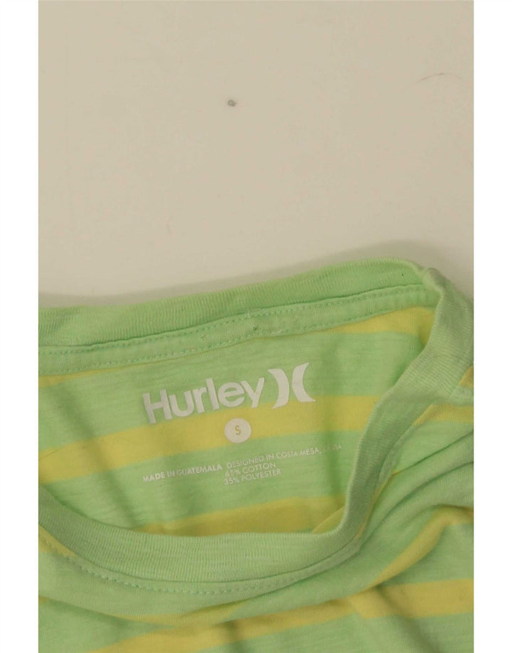 Hurley Mens T-Shirt Top Small Green Striped Cotton