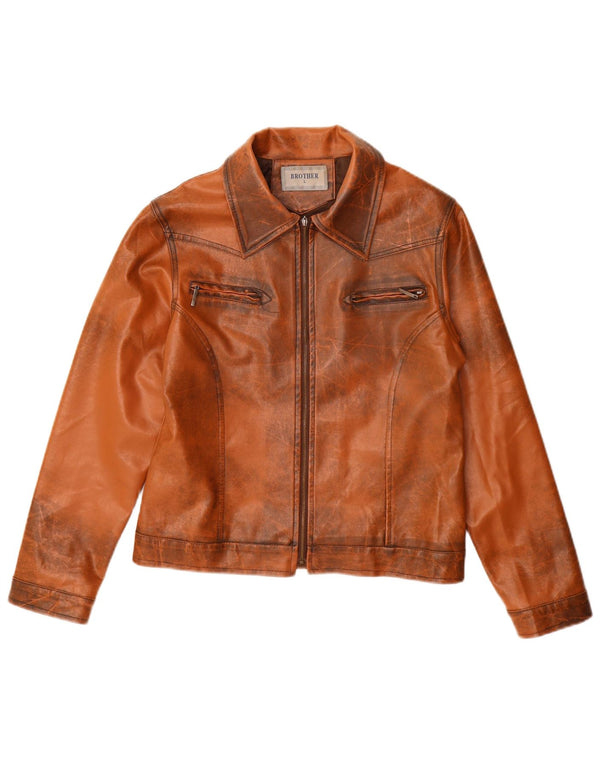 VINTAGE Womens Leather Jacket UK 14 Large Brown