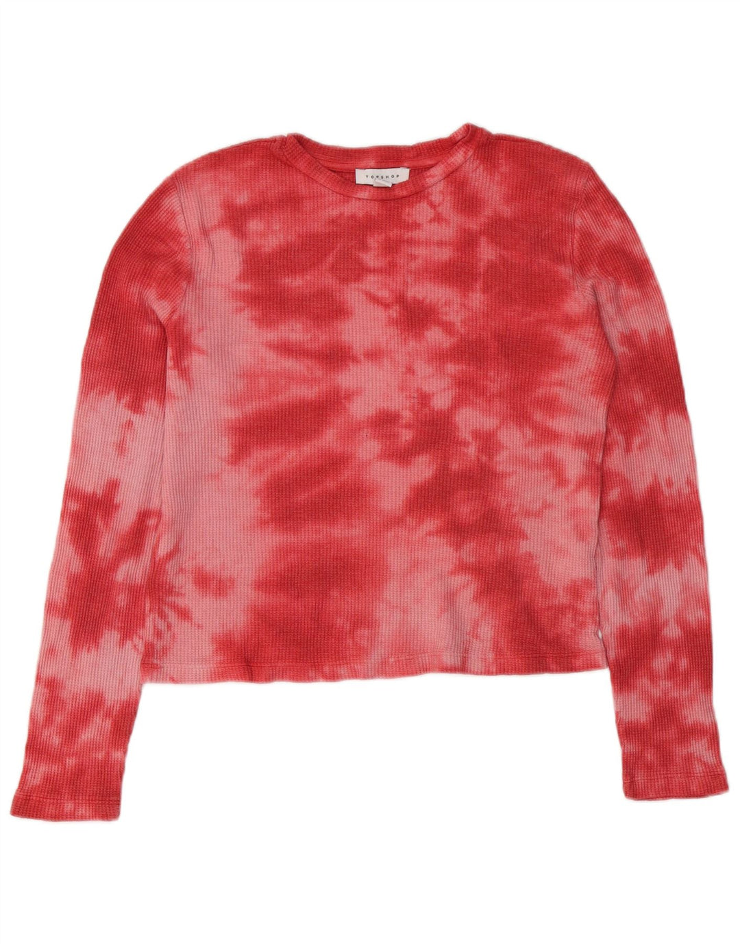 Topshop Womens Top Long Sleeve UK 8 Small Red Tie Dye Polyester