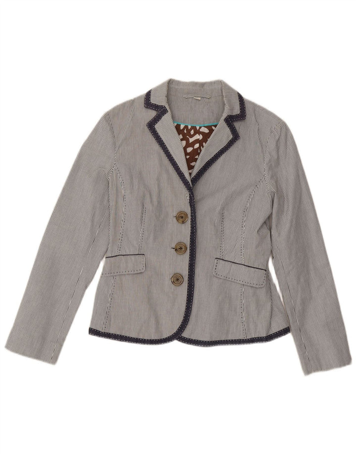 Boden Womens 3 Button Blazer Jacket UK 10 Small Navy Blue Pinstripe Cotton