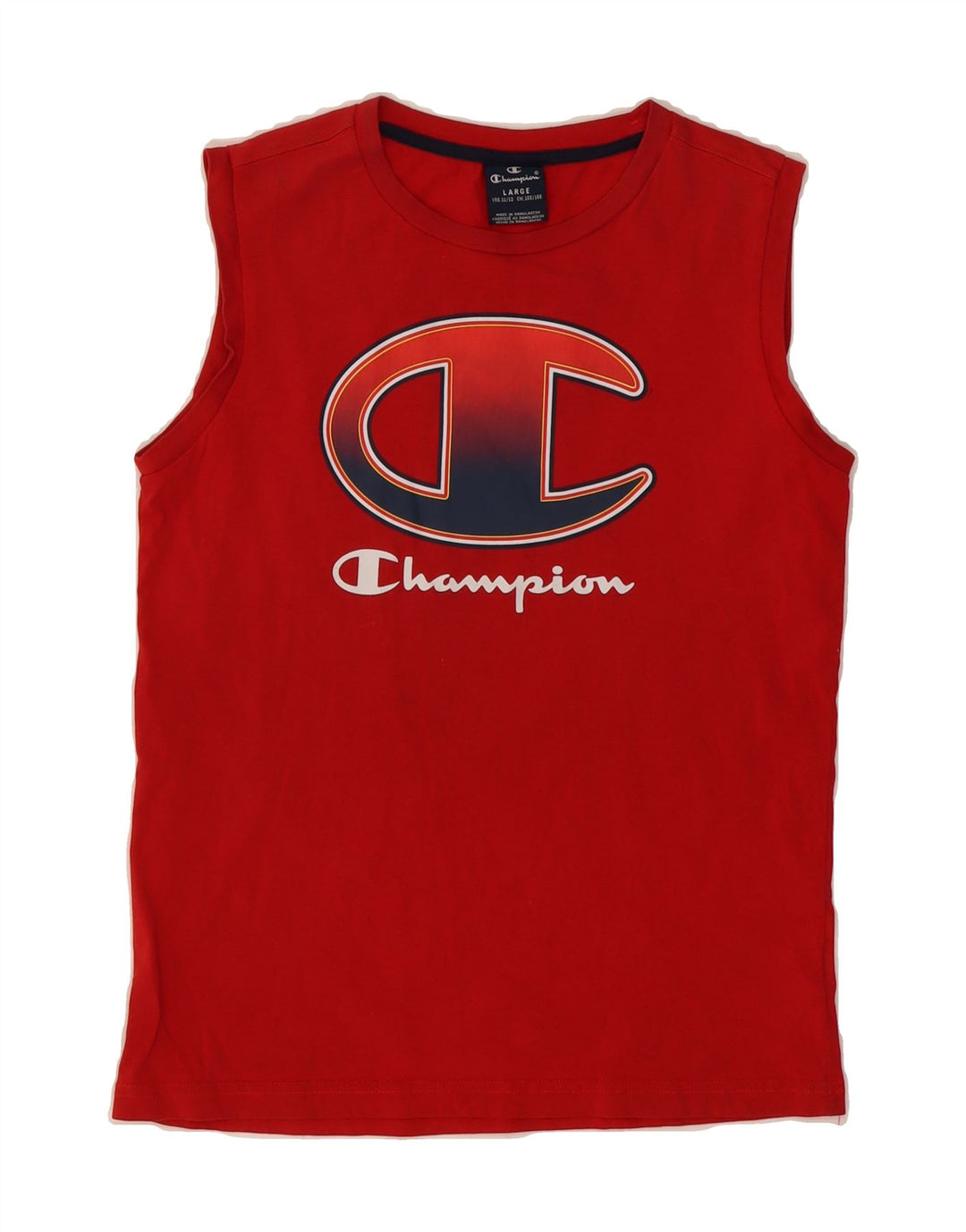 CHAMPION Boys Graphic Vest Top 11-12 Years Large Red Cotton Vintage Champion and Second-Hand Champion from Messina Hembry 