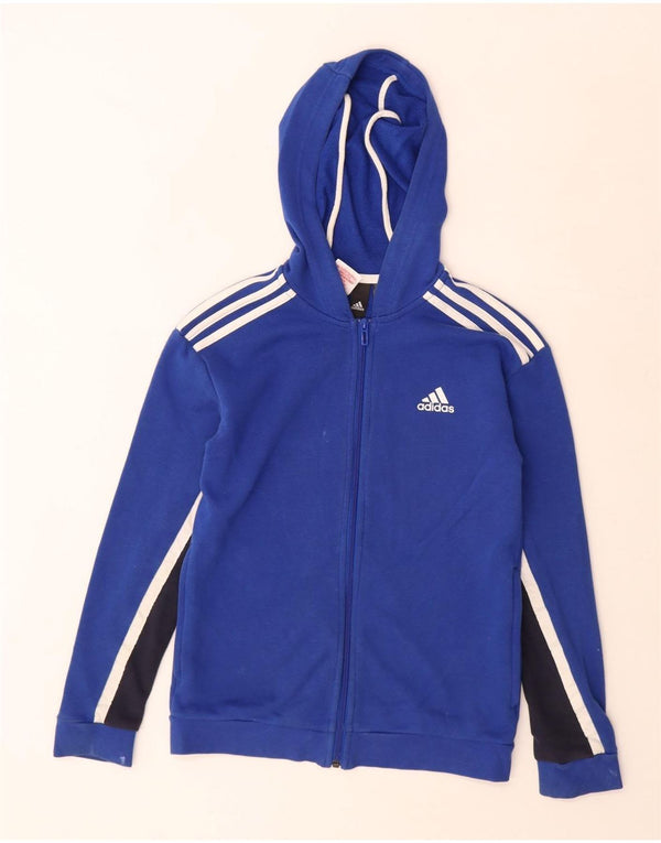 Adidas Boys Zip Hoodie Sweater 11-12 Years Blue Colourblock Cotton