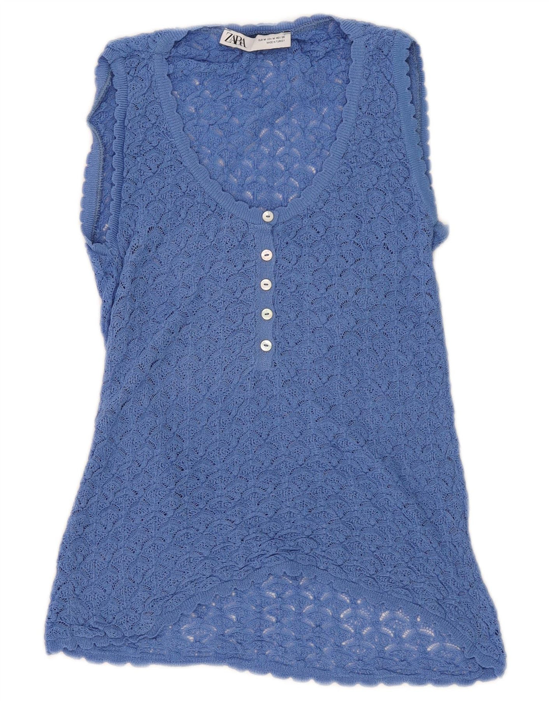 Zara Womens Sleeveless Crochet Blouse Top UK 12 Medium Blue