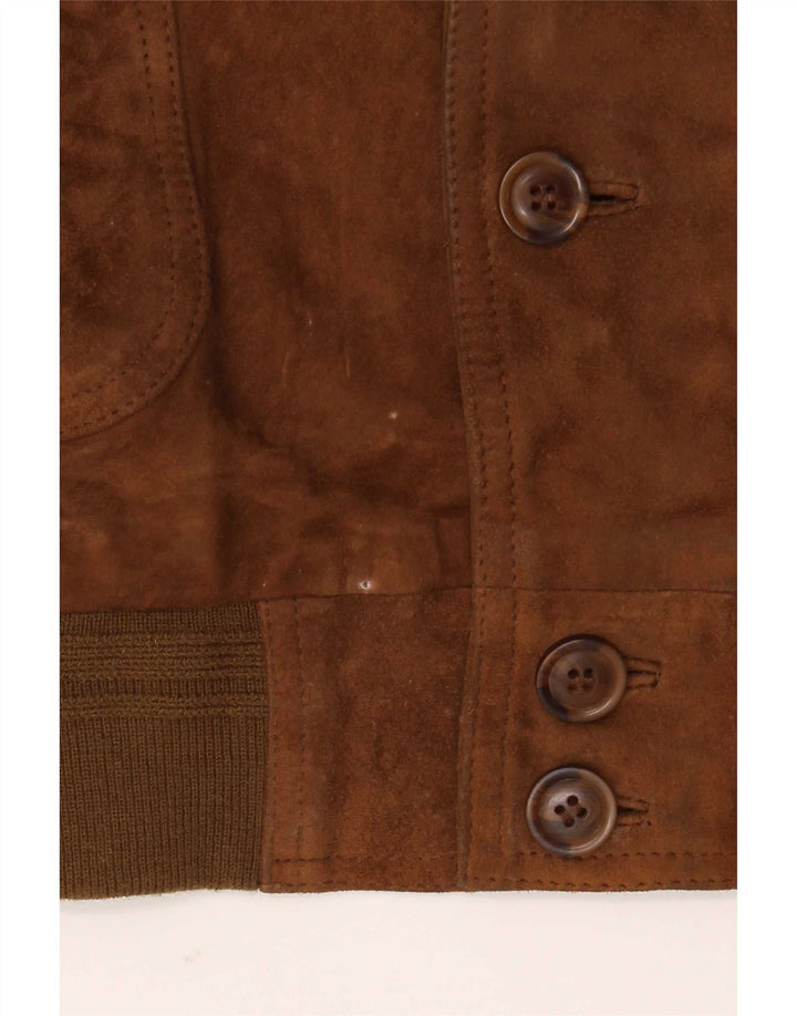 Vintage Mens Suede Bomber Jacket IT 54 2XL Brown Leather