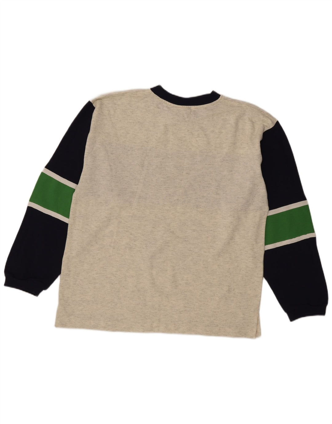 Vintage Mens Graphic Top Long Sleeve Large Grey Colourblock