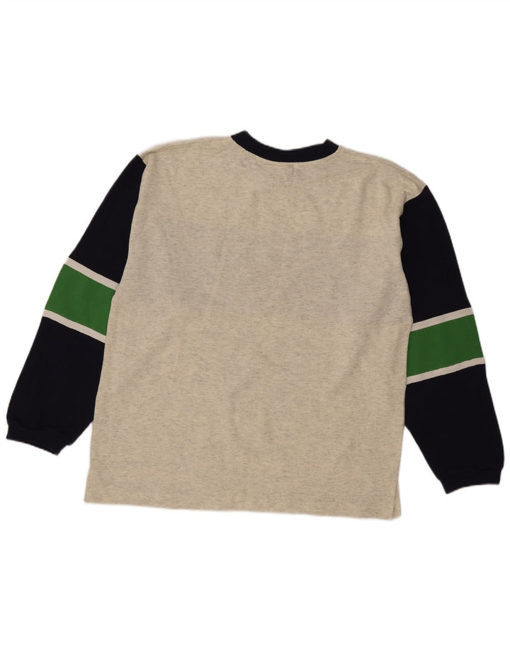 Vintage Mens Graphic Top Long Sleeve Large Grey Colourblock