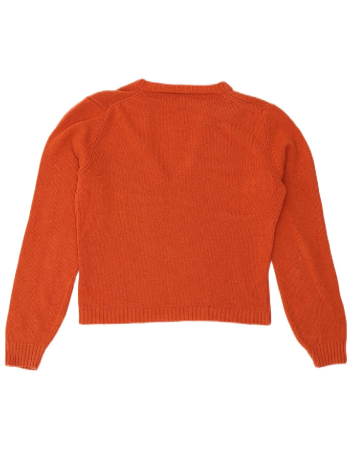 Benetton Womens Crop V-Neck Jumper Sweater UK 12 Medium Orange Wool