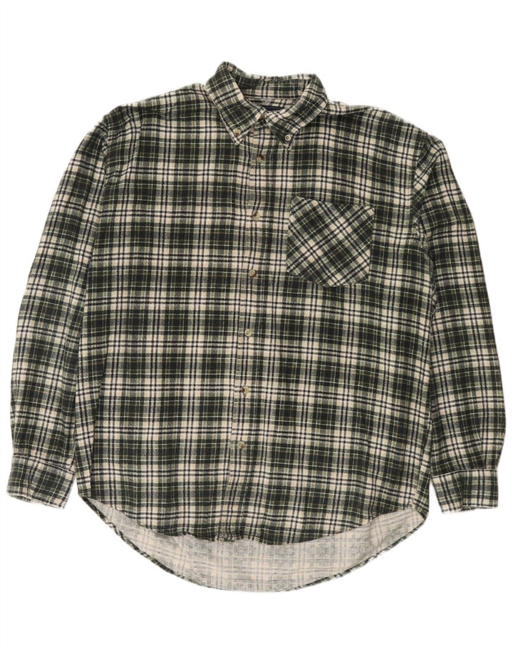 Vintage Mens Flannel Shirt Large Green Check Cotton