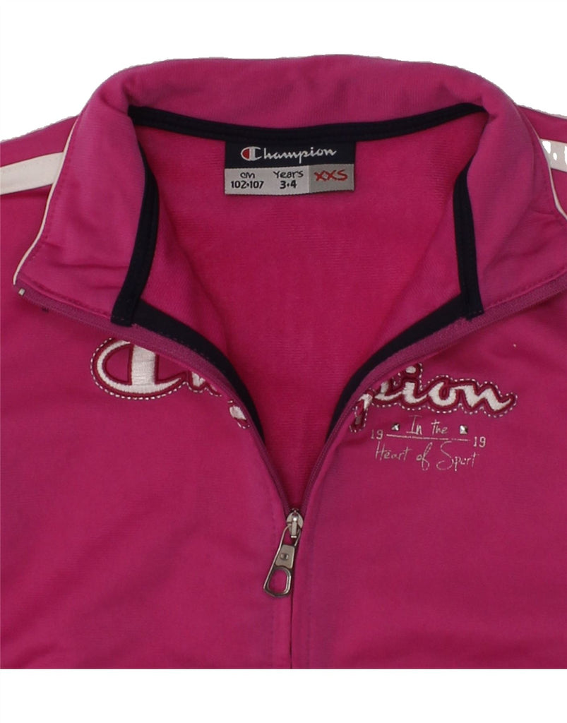 CHAMPION Girls Graphic Tracksuit Top Jacket 3-4 Years 2XS Pink Polyester | Vintage Champion | Thrift | Second-Hand Champion | Used Clothing | Messina Hembry 