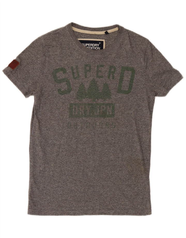 Superdry Mens Graphic T-Shirt Top Small Grey Flecked Cotton