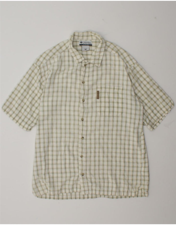 Columbia Mens Short Sleeve Shirt Large Green Check Cotton