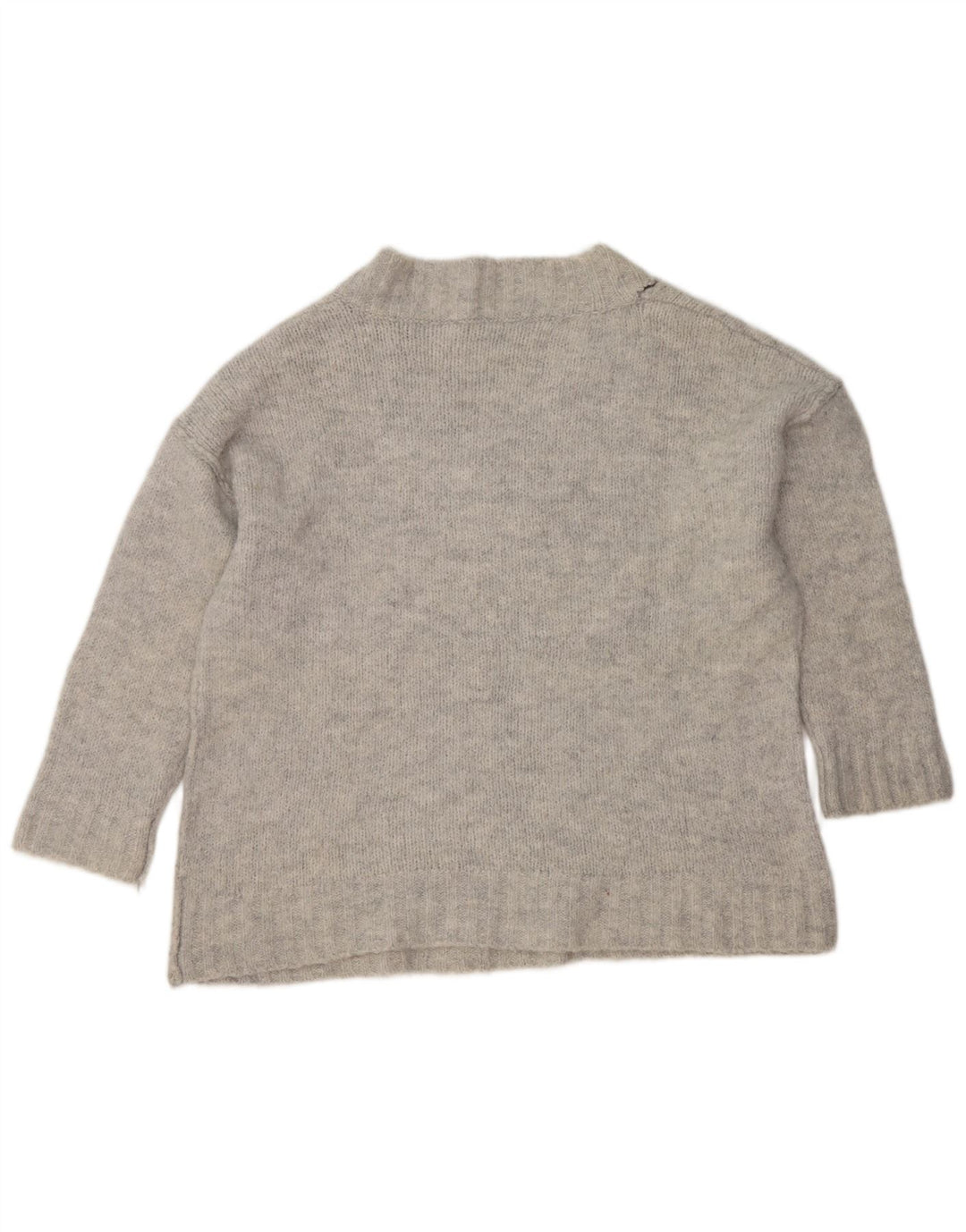 Zara Womens Oversized V-Neck Jumper Sweater UK 10 Small Grey Acrylic