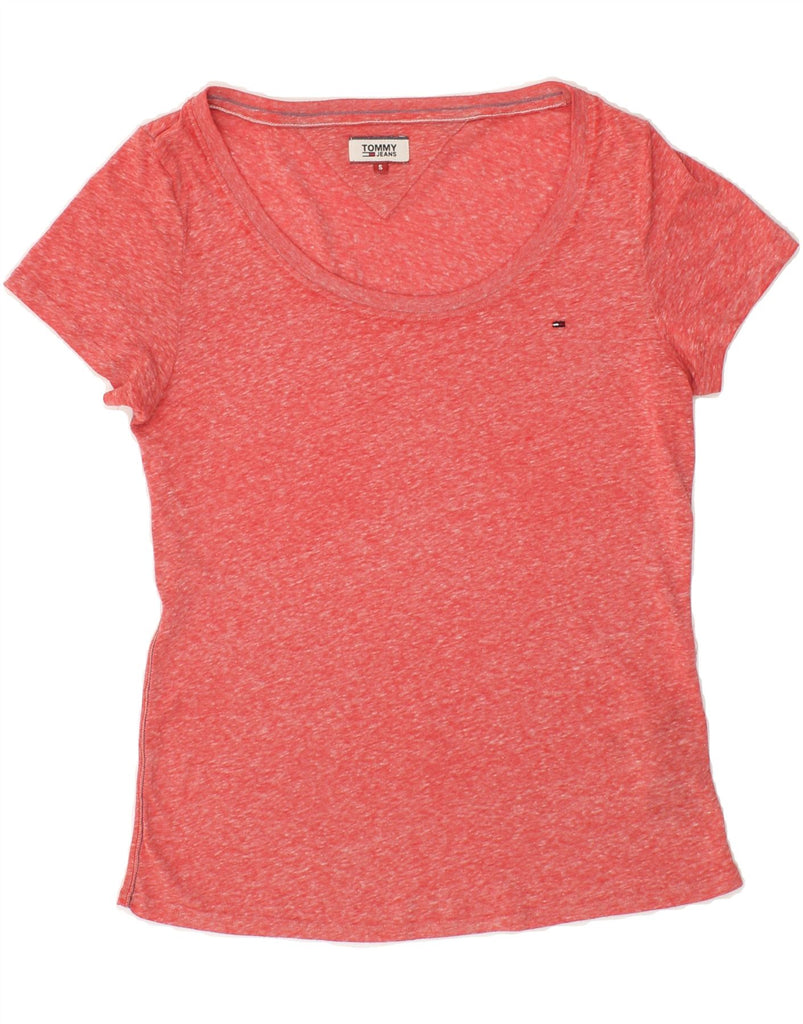 TOMMY HILFIGER Womens T-Shirt Top UK 10 Small Red Flecked Cotton Vintage Tommy Hilfiger and Second-Hand Tommy Hilfiger from Messina Hembry 