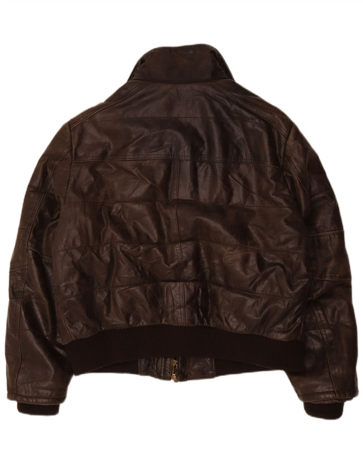 Vintage Mens Bomber Leather Jacket IT 54 2XL Brown Leather