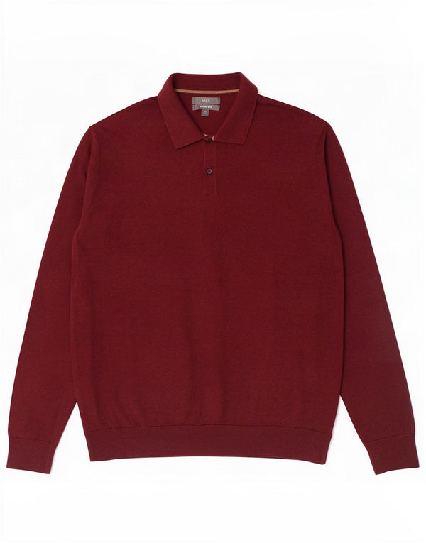 Marks & Spencer Mens Polo Neck Jumper Sweater XL Burgundy Cotton