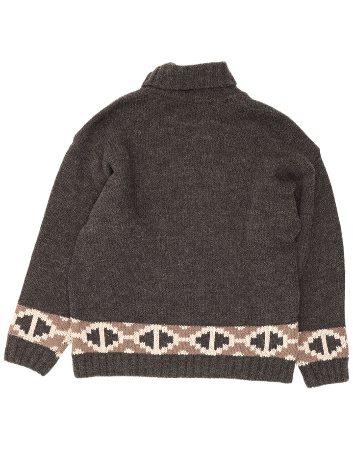 Kaos Womens Roll Neck Jumper Sweater UK 14 Large Grey Geometric Wool