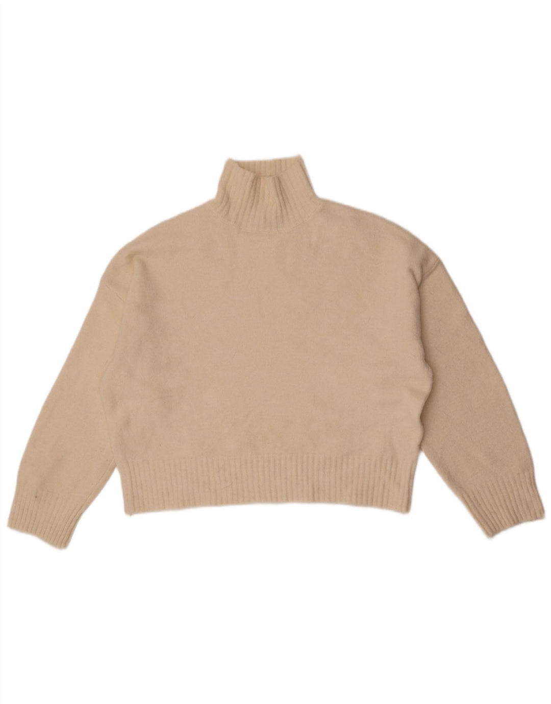 Zara Womens Crop Oversized Turtle Neck Jumper Sweater UK 10 Small Off White