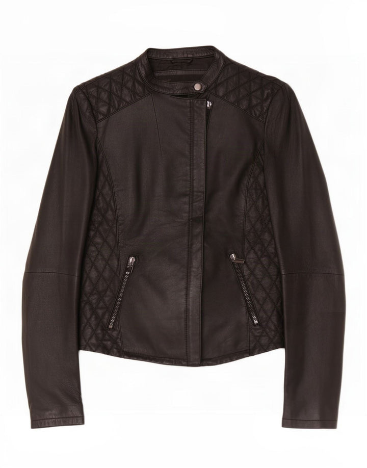 Zara Womens Biker Jacket UK 10 Small Black Leather