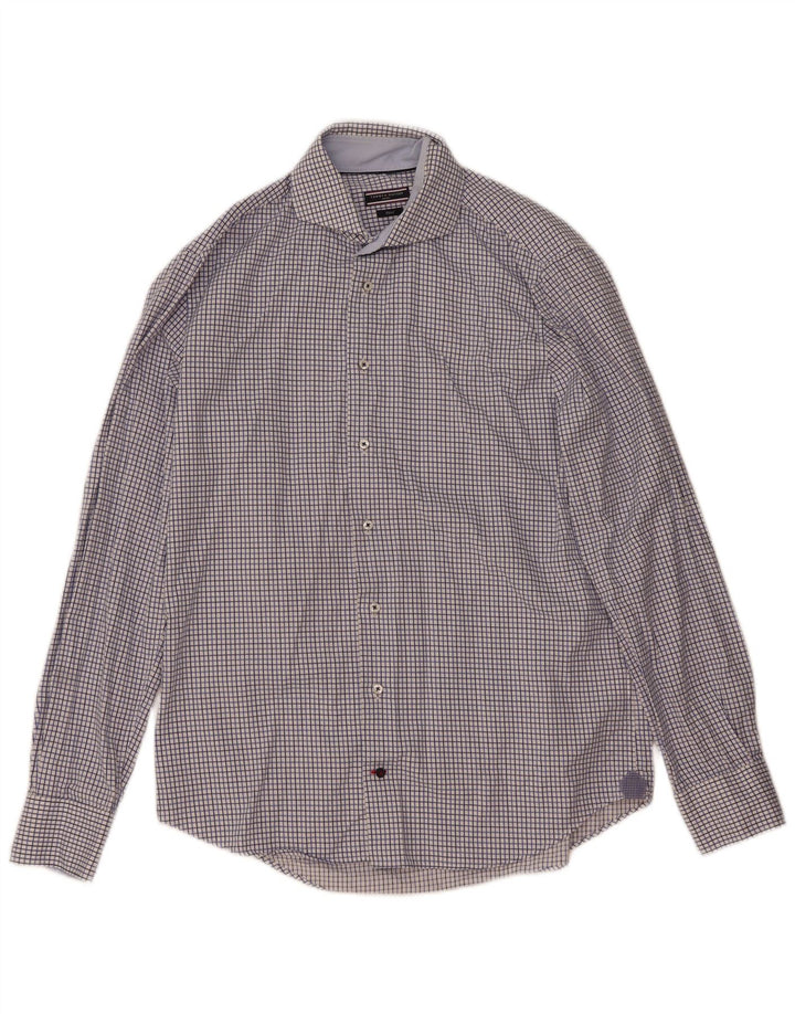 Tommy Hilfiger Mens Fitted Shirt Size 41/16 Large Blue Check