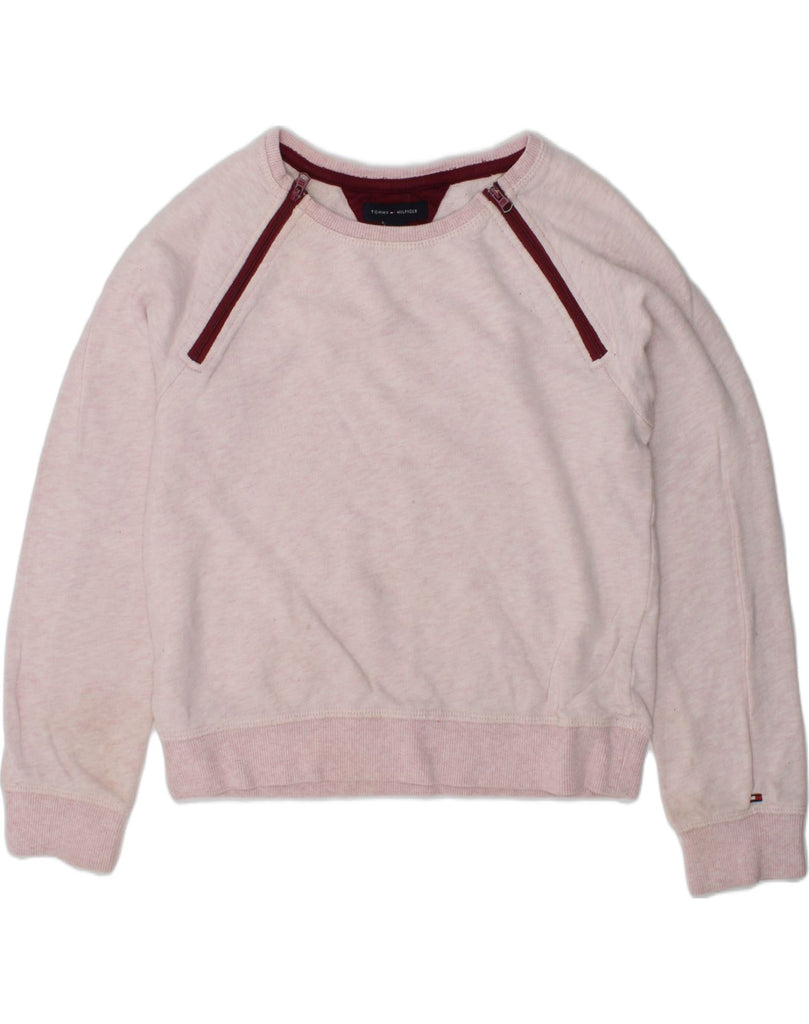 TOMMY HILFIGER Girls Sweatshirt Jumper 8-9 Years Medium Pink Cotton | Vintage Tommy Hilfiger | Thrift | Second-Hand Tommy Hilfiger | Used Clothing | Messina Hembry 