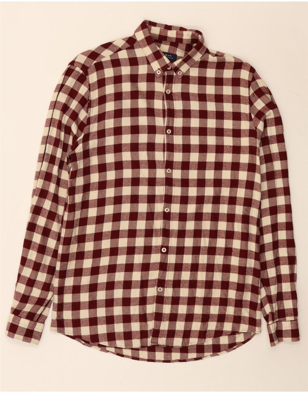 Zara Mens Relaxed Fit Flannel Shirt Medium Burgundy Check