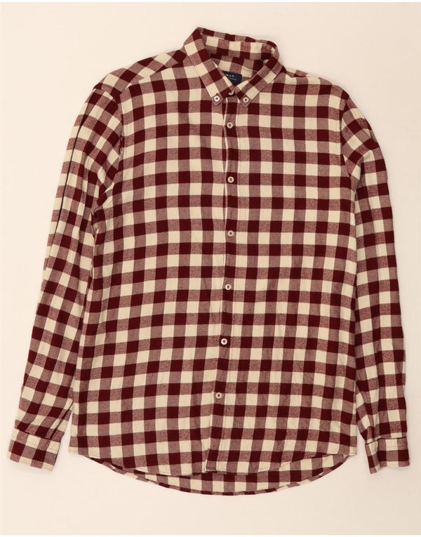 Zara Mens Relaxed Fit Flannel Shirt Medium Burgundy Check
