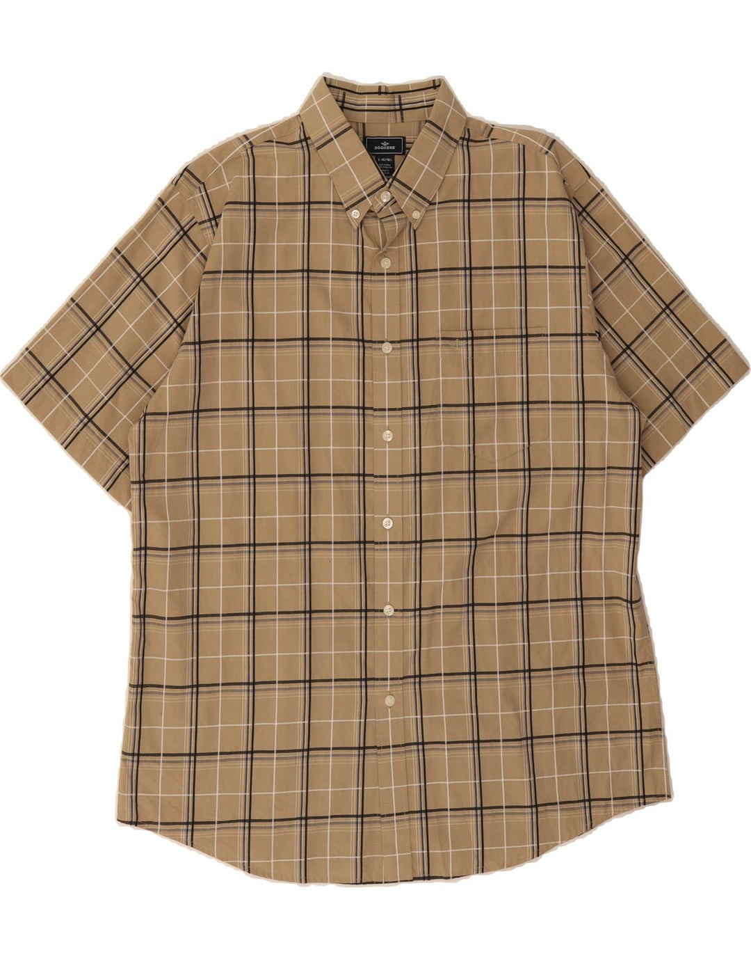 DOCKERS Mens Short Sleeve Shirt Size 16 1/2 Large Beige Check Cotton Vintage Dockers and Second-Hand Dockers from Messina Hembry 