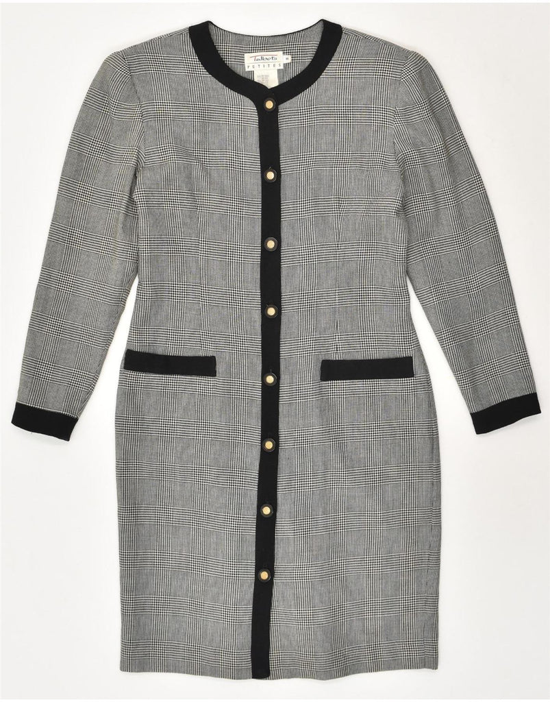 TALBOTS Womens Long Sleeve Sheath Dress UK 8 Small Grey Houndstooth Rayon | Vintage Talbots | Thrift | Second-Hand Talbots | Used Clothing | Messina Hembry 