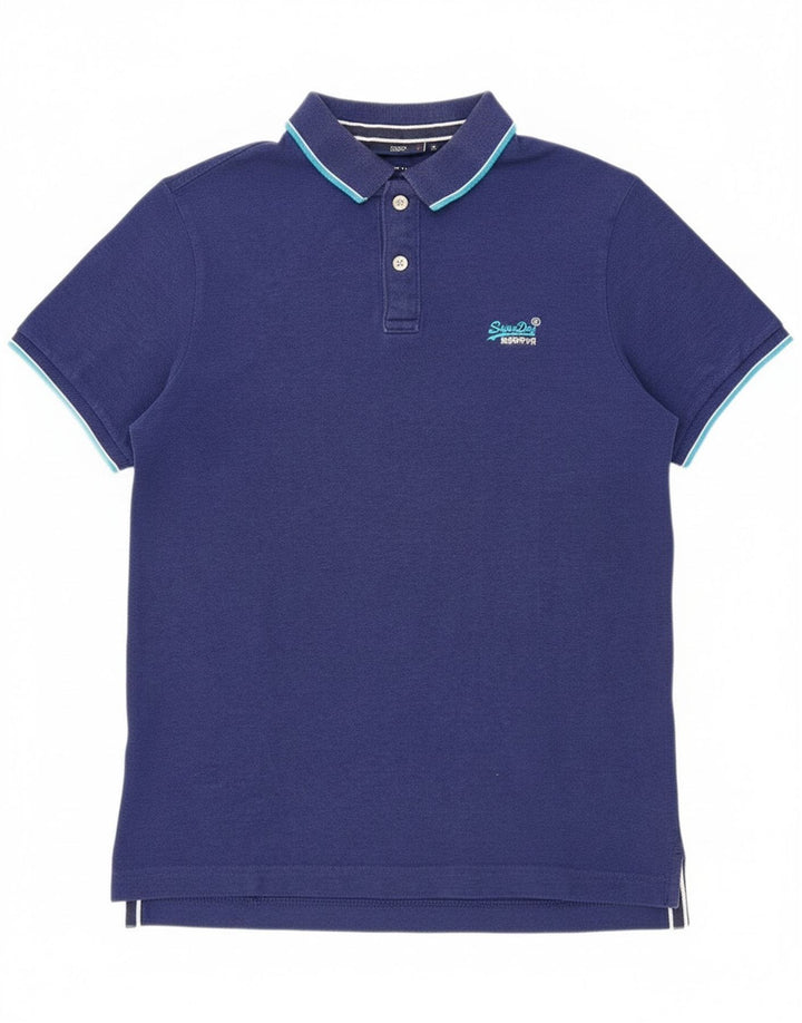 Superdry Mens Polo Shirt Large Blue Cotton