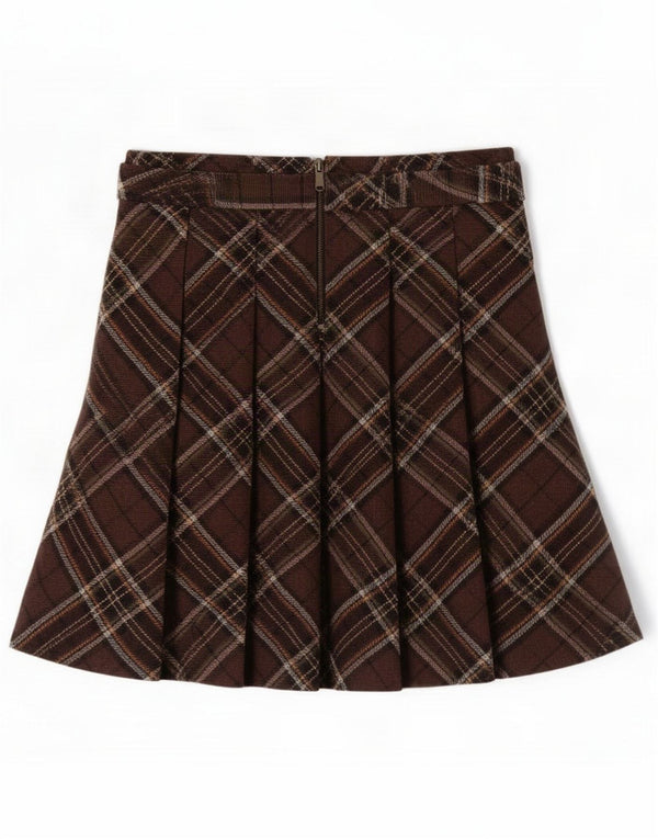 Benetton Womens Low Waist Tulip Skirt IT 40 Small W30 Brown Check Cotton