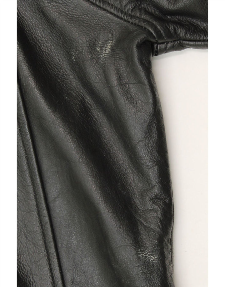 VINTAGE Womens Double Breasted Leather Jacket UK 12 Medium  Black Leather Vintage Vintage and Second-Hand Vintage from Messina Hembry 