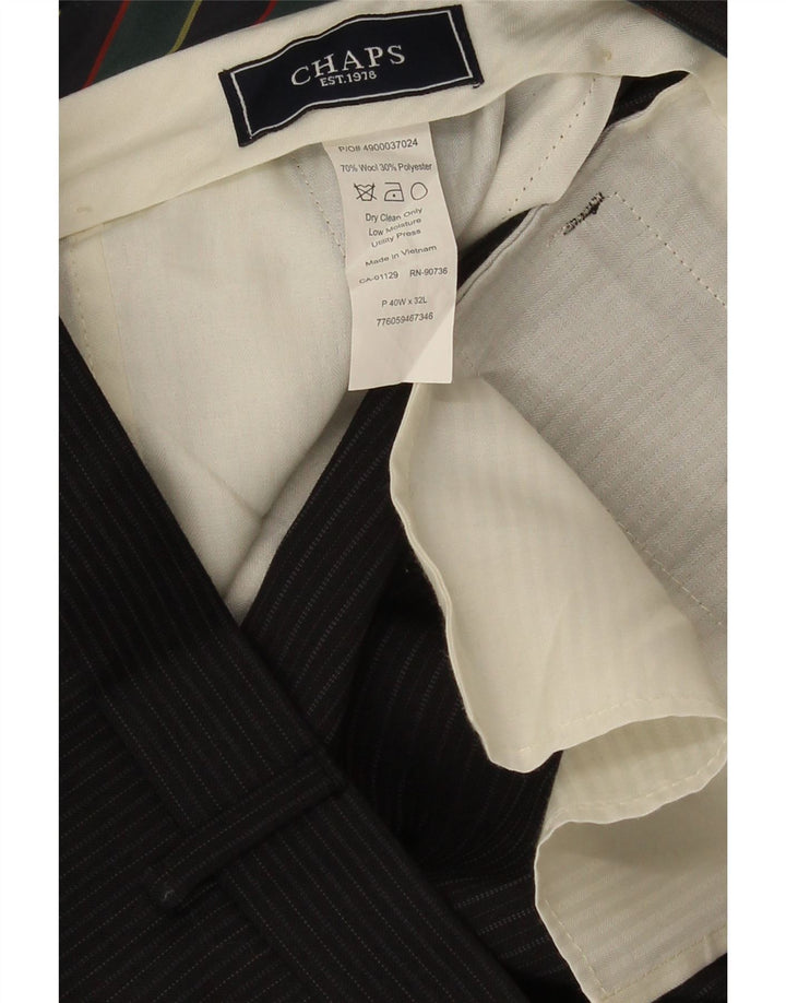 Chaps Mens Straight Suit Trousers W40 L32 Black Pinstripe Wool