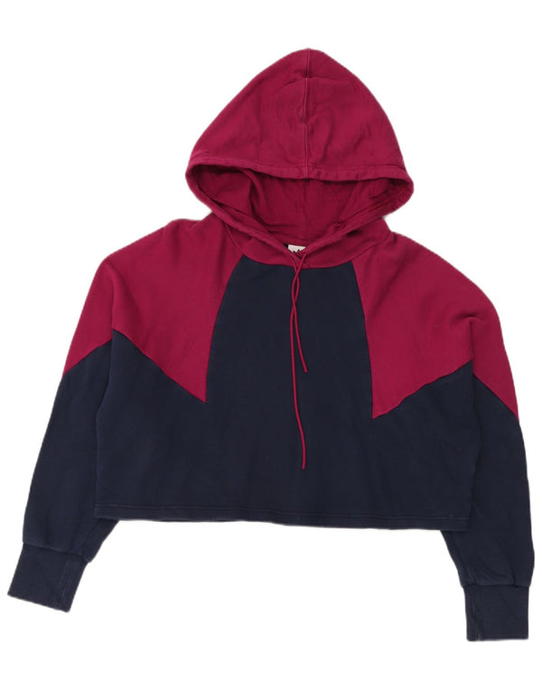 Adidas Womens Crop Oversized Hoodie Jumper UK 8 Small Navy Blue Colourblock