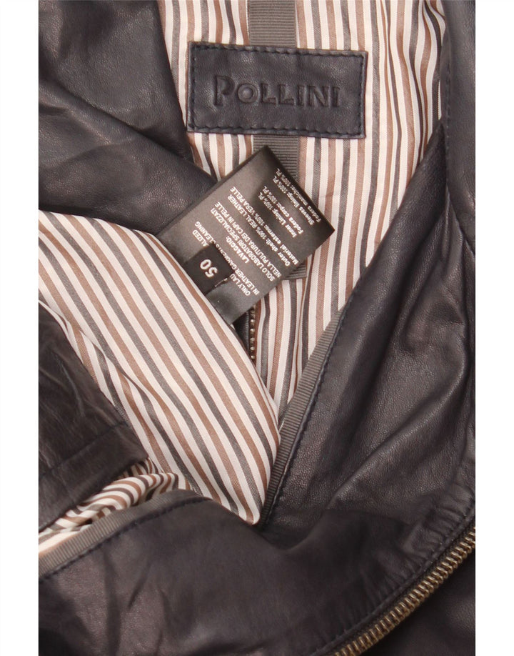 Pollini Mens Bomber Leather Jacket IT 50 Large Navy Blue Leather