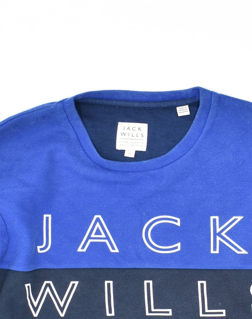 JACK WILLS Mens Graphic Sweatshirt Jumper Medium Blue Cotton | Vintage Jack Wills | Thrift | Second-Hand Jack Wills | Used Clothing | Messina Hembry 