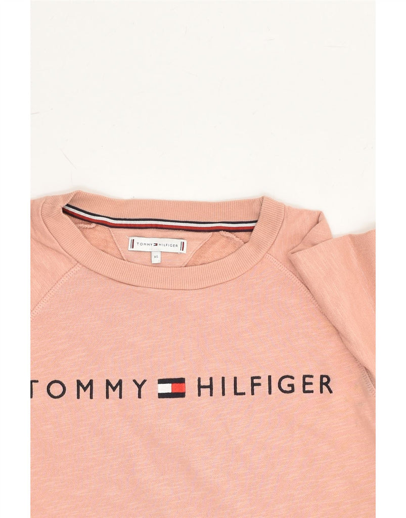 TOMMY HILFIGER Womens Graphic Sweatshirt Jumper UK 6 XS Orange | Vintage Tommy Hilfiger | Thrift | Second-Hand Tommy Hilfiger | Used Clothing | Messina Hembry 