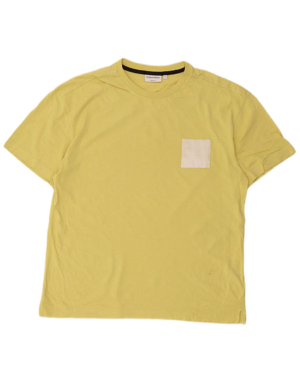 Calvin Klein Mens Comfort Fit Graphic T-Shirt Top Medium Yellow Cotton