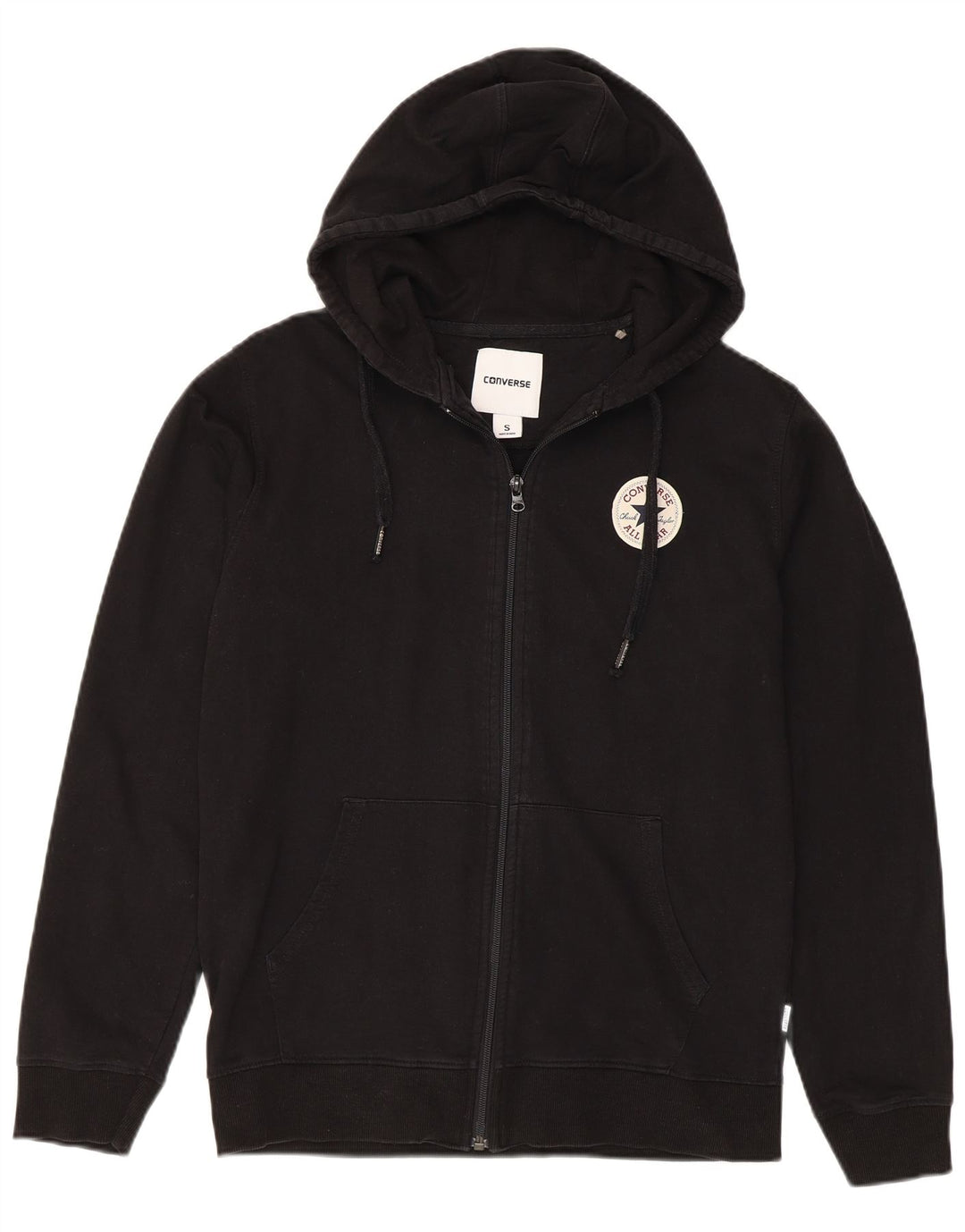 CONVERSE Mens Zip Hoodie Sweater Small Black Cotton