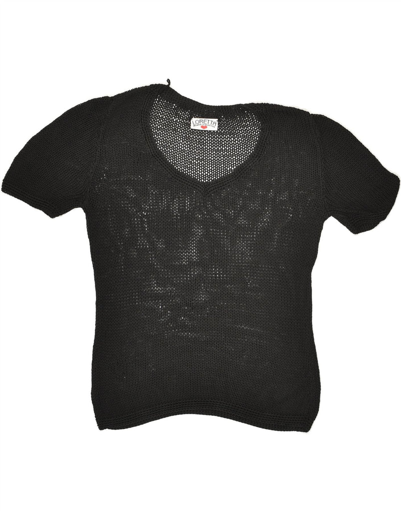 VINTAGE Womens Short Sleeve Crochet Blouse Top UK 12 Medium Black | Vintage Vintage | Thrift | Second-Hand Vintage | Used Clothing | Messina Hembry 