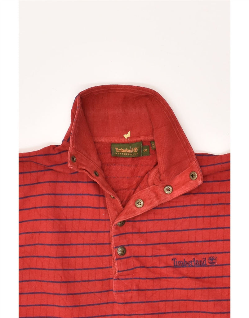 TIMBERLAND Mens Button Neck Sweatshirt Jumper Small Red Striped Cotton | Vintage Timberland | Thrift | Second-Hand Timberland | Used Clothing | Messina Hembry 