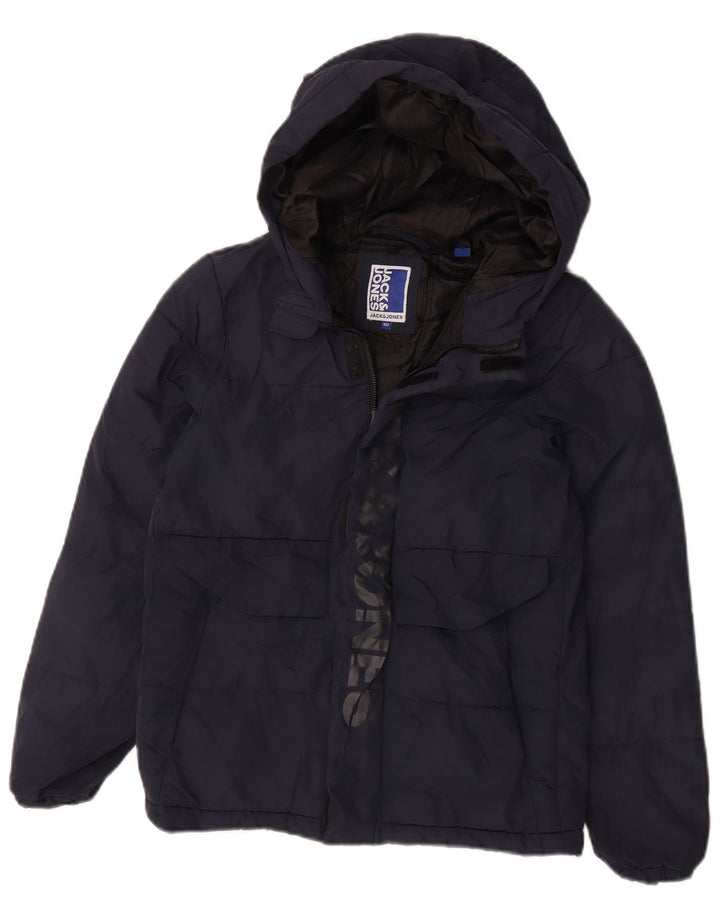 Jack & Jones Boys Graphic Hooded Padded Jacket 11-12 Years Navy Blue