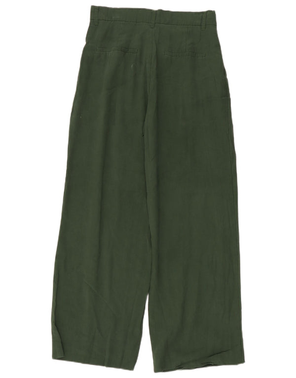 Zara Womens High Waist Wide Leg Chino Trousers Small W26 L28 Green