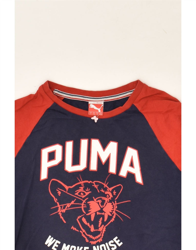 PUMA Boys Graphic T-Shirt Top 11-12 Years Navy Blue Colourblock Cotton | Vintage Puma | Thrift | Second-Hand Puma | Used Clothing | Messina Hembry 